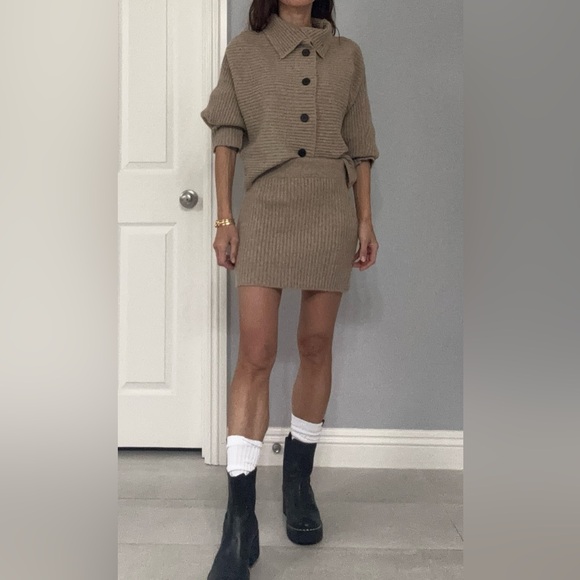 Dresses & Skirts - Stylish Tan Knit Sweater and Mini Skirt